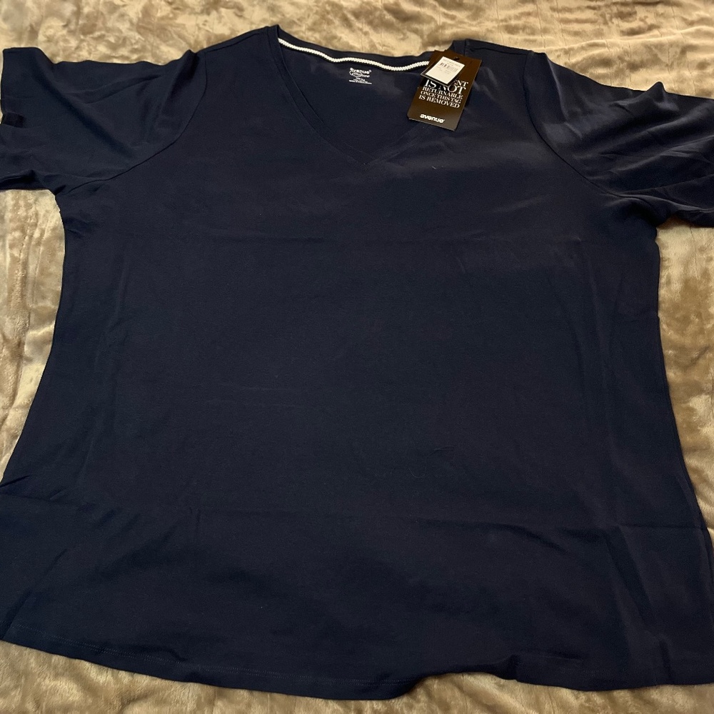 Evan's Cotton Gather V-Neck Navy Shirt Size 30/32